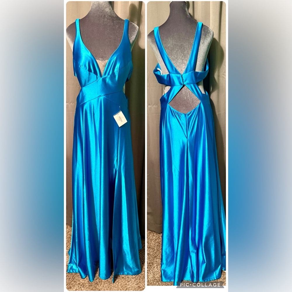 Elegant Blue Satin Evening Gown - Picture 9 of 14